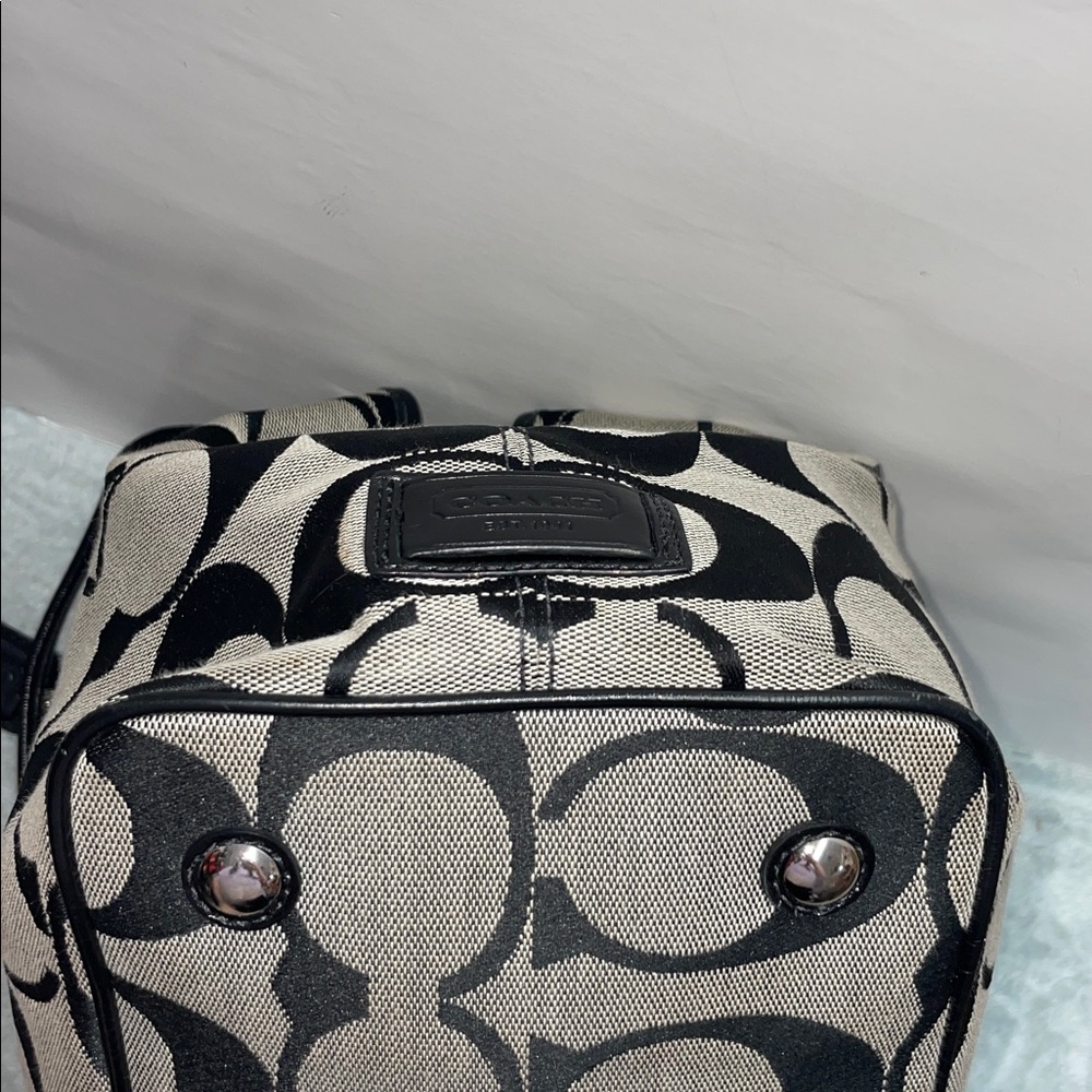 Coach Signature Stripe Framed Carryall Satchel - Picture 8 of 17